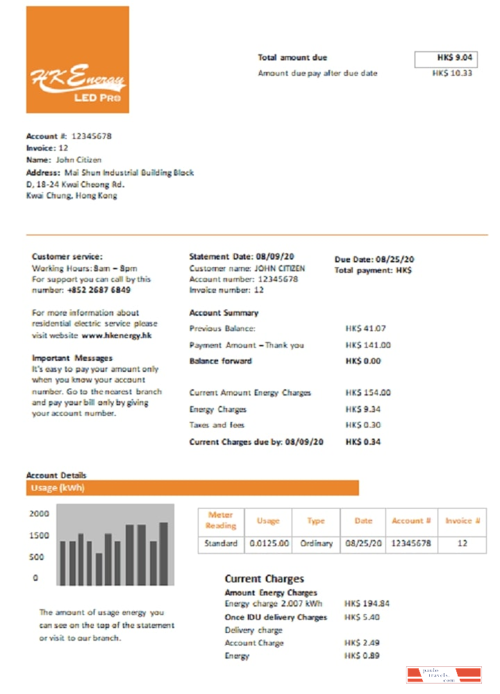 Hong Kong Energy Ltd utility bill
